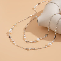 Nouveauté : Collier long élégant à plusieurs rangs, imitation perles, chaîne perlée pour tenue quotidienne, idéal comme cadeau