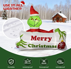<span class=keywords><strong>Grinch</strong></span> Inflable Navideño <span class=keywords><strong>de</strong></span> 3.5 Pies con Letrero <span class=keywords><strong>de</strong></span> Feliz Navidad en la Pared, Luces LED Integradas para Decoración Navideña <span class=keywords><strong>de</strong></span> Jardín Exterior - Product Image 2