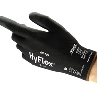 Gants de travail de sécurité Ansell Hyflex 48-101 noirs, revêtement PU, doublure en nylon, imperméables, résistants à l'abrasion, multi-usages, pour usage extérieur