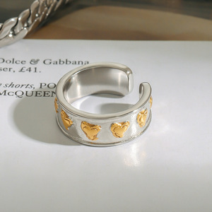 Heart <b>Shaped</b> Ring Silver Gold Color <b>Block</b> Unisex Jewelry Gift Fashion Ring - Product Image 2