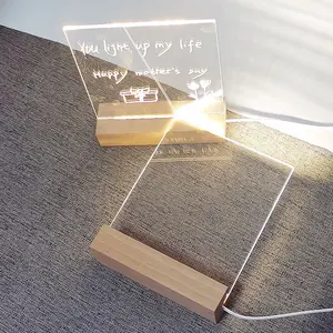 إضاءة DIY 3D ضوء ليد قابل للمسح فارغ ليلي مع حامل خشبي حامل قاعدة خشبية