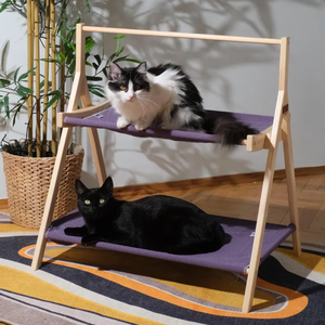 Hamaca de Madera de Dos Niveles para Gatos, con Estantes de Tela, Diseño Moderno y Minimalista, Desmontable y Móvil, Regalo para Gatos - Product Image 2