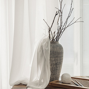 Voilages en mousseline de coton blancs, translucides, à passe-tringle, à ouverture bipartite gauche et droite, 50% coton, prêts à poser - Product Image 2