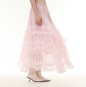 Jupes longues d'été à la mode pour femmes taille haute Super A-line Ruffle Mesh Calf-Length Casual <span class=keywords><strong>Tutu</strong></span> - Product Image 6