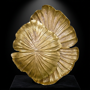 Handmade Gold Plated Metal Double Leaf Wall Art Sculpture Contemporary Botanical Decorative Accent By Axiom Home Accents - Product Image 1