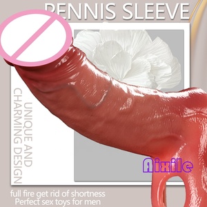 Guaina per Pene Realistica, Ingranditore Maschile Riutilizzabile in Silicone con Anello per Testicoli, Estensore per Ritardare l'Eiaculazione, Giocattolo Sessuale per Adulti - Product Image 5