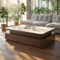 Table basse de salon et meuble TV en pierre microcristalline, style italien minimaliste moderne, couleur noyer