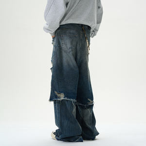 Pantaloni da uomo con doppio <span class=keywords><strong>sartoriale</strong></span> Jeans pesanti strappati Jeans da uomo Vintage blu alla <span class=keywords><strong>moda</strong></span> - Product Image 3