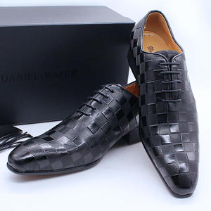Luxurious Italian Oxford style handmade checkered print lace-up black-brown men's business custom Dress Shoes&Oxfords - Product Image 1