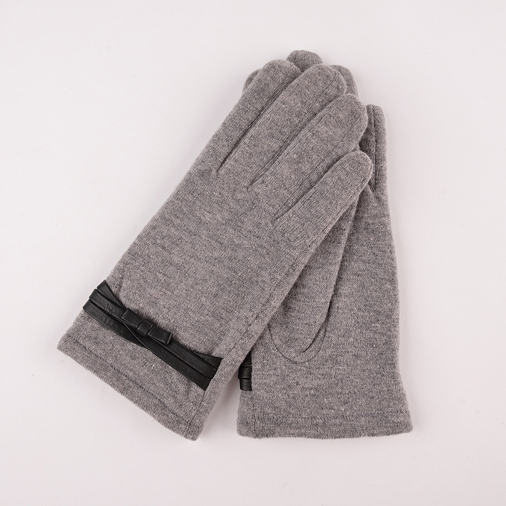 Wholesale Winter Wool Mix Knitted Gloves with Leather Bow Touchscreen