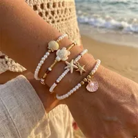 Bracelet d'été bohème fait main RINHOO pour femme, avec perles, étoile de mer, coquillage, perle et corail, bijoux océaniques superposés