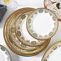 Vaisselle personnalisée de luxe à bordure dorée Vaisselle en porcelaine Assiettes de service Bol à vaisselle Service de table