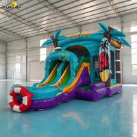 Structure gonflable commerciale combinée toboggan aquatique et château rebondissant avec piscine à jets d'eau pour location de fêtes d'enfants, en PVC, taille personnalisable