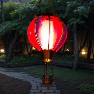 Lanterna <span class=keywords><strong>solare</strong></span> di vetro impermeabile con fiamma tremolante e fonte di luce a LED per <span class=keywords><strong>giardino</strong></span> appesa Design ispirato a mongolfiera - Product Image 3