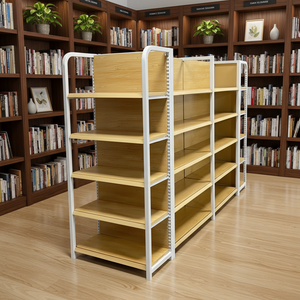 رفوف سوبر ماركت فولاذية متينة قائمة بذاتها مع تصميم خشبي فاتح - Product Image 1