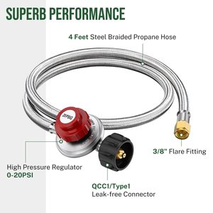 चिकनी सतह स्टेनलेस स्टील ब्रेडेड नली के साथ उच्च दबाव प्रोपेन 20 psi समायोज्य नियामक - Product Image 4