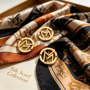 Luxury Gold 3D Embossed Laser Cut Round Metal Logo Labels with Rectangle Pattern for Garment Use - Product Image 2