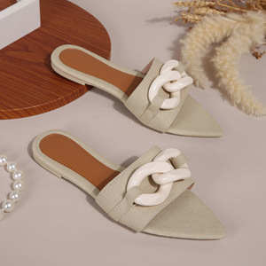 Summer Hot Selling <b>Flat</b> Ladies Slippers <b>Pointed</b> Open <b>Toe</b> Button Luxury Ladies Slippers Southeast Asia Outdoor Sandals for Women - Product Image 1