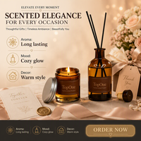 Coffret Cadeau Luxe Bougie en Cire de Soja et Diffuseur à Bâtonnets – Étiquette en Cuir Italien Gaufré, Verre Ambré Marque Privée pour la Saint-Valentin