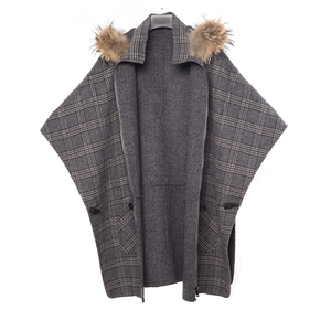 Hot <strong>Sale</strong> Jtfur Factory Elegant Plus Size Double-sided Oversize Black <strong>Wool</strong> <strong>Cape</strong>