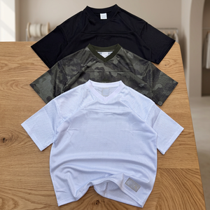 Men's <b>Oversized</b> <b>V</b>-<b>Neck</b> Mesh Short Sleeve <b>T</b>-<b>Shirt</b> Breathable Camouflage Street Tee - Product Image 4
