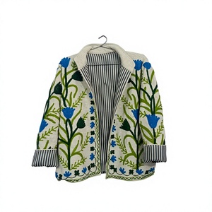 Chaqueta de Invierno Acolchada Bordada con Flores para Mujer, Cuello Alto, Manga Larga, Patchwork, 100% Algodón, para Uso Casual - Product Image 4