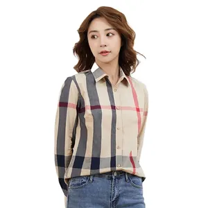 New style 100% cotton ladies long-sleeved shirt striped plaid shirt casual Korean women's clothing