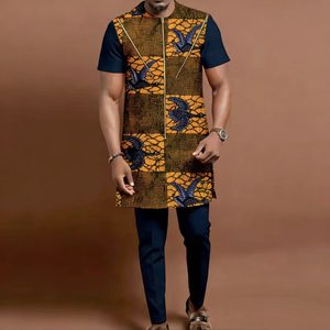 Ensemble <span class=keywords><strong>chemise</strong></span> et pantalon Dashiki pour hommes africains, grande taille, respirant, 100% coton, tenue traditionnelle 2216032 - Product Image 1