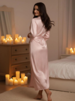 Peignoir long de luxe en soie glacée pour femme, manches 3/4, en satin jacquard, personnalisable OEM ODM, vêtements de détente, de nuit et de sommeil, vente en gros