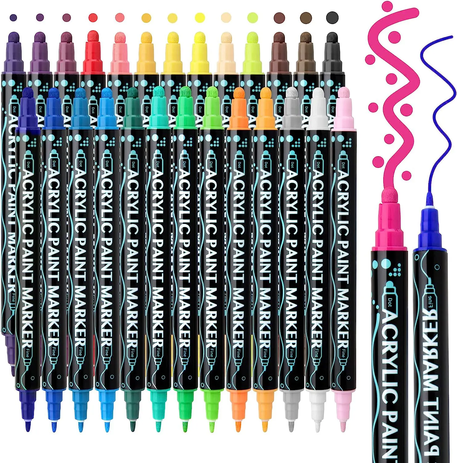 Hızlı teslimat ucuz en iyi satış akrilik işaretleme kalemleri takım 12 24 36 renk çift İpucu yuvarlak ayak ucu kalıcı akrilik boya kalemler
