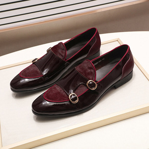 Chaussures en cuir pour hommes, chaussures de soirée pour gentleman, cuir verni avec crin de cheval, chaussures monk haut de gamme à double boucle - Product Image 1