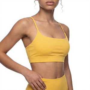 Soutien-gorge de sport respirant sans couture jaune pour femme, col en U, sans bretelles, maintien élevé, couleur unie, haut de sport en cristal - Product Image 1