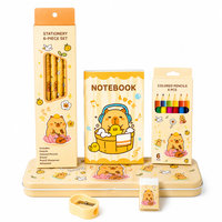 Coffret Cadeau Papeterie Mignonne Capybara Panda : Trousse de Crayons de Couleur Cartoon, Gomme HB, Taille-crayon, Cahier pour Dessin et Écriture