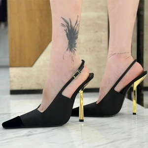 Women's Patchwork Pointed Toe Buckles Pumps Slim High Heels Slingback Stiletto Dress <b>Shoes</b> Side Cut Out Sexy Sandals - Product Image 6