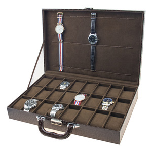 36 Slot Crocodile Grain PU Leather Watch Box Watch Case Brown Display Organizer Watch Suitcase With Lock