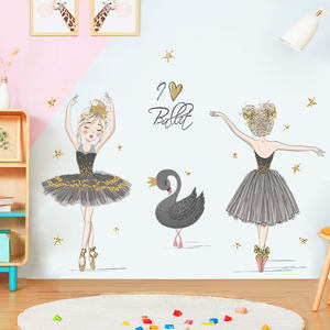 Adesivo murale Ballerina cigno nero camera da letto per bambini stelle <span class=keywords><strong>cuori</strong></span> carta da parati decorativa adesivi <span class=keywords><strong>murali</strong></span> per bambini autoadesivi - Product Image 3