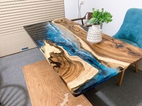 Table de salle à manger personnalisée en bois de noyer massif pour villa, restaurant, hôtel, cuisine, avec dalle en résine époxy faite à la main et coquillages