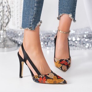 Floral Print Pointed Toe Heeled <b>Sandals</b> With Stiletto Heel Back Strap Slip-On Women's Shoes 11cm High Elegant Spring Style - Product Image 4