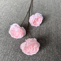 CM-TH1218 Bunga Pernikahan Pink Terang 3 Kuntum Mawar Austin Sutra Bunga Artificial Grosir