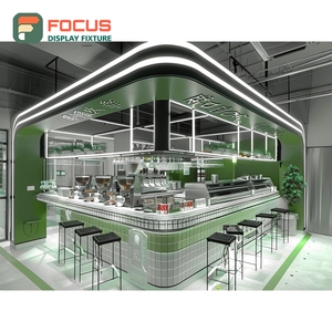 เคาน์เตอร์บริการกาแฟแบบกำหนดเอง ชั้นวางขนมหวาน ตู้เก็บของหน้าเคาน์เตอร์ไม้โอ๊คสีขาว เคาน์เตอร์บริการร้านกาแฟ - Product Image 4