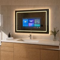Miroir intelligent à écran tactile LED de 21,5 pouces avec design rabattable en verre, système Android, résistant à l'eau, pour salle de bain
