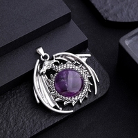Pendentif en pierre précieuse œil de tigre naturel de dragon de ptérosaure couleur argent vintage Pendentifs à breloque en pierre punk pour bijoux pour hommes