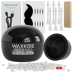 WAXKISS TriSleek Kit Calentador de Cera 3 en 1 para Depilación de Cejas, Nariz y Orejas, Calentador de Cera Portátil USB con 40g de Perlas de Cera Dura - Product Image 1