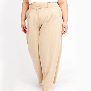Vêtements pour femmes de <span class=keywords><strong>grande</strong></span> <span class=keywords><strong>taille</strong></span> en polyester personnalisé <span class=keywords><strong>pantalon</strong></span> ample ample et ample en <span class=keywords><strong>beige</strong></span> et surdimensionné pour femmes <span class=keywords><strong>pantalon</strong></span> à jambes larges grandes tailles - Product Image 2