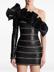 Robe en <span class=keywords><strong>cuir</strong></span> à manches uniques Bettergirl 2026, nouvelle collection, style industriel lourd, feuille de lotus tridimensionnelle - Product Image 1