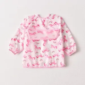 original neugeborene Happyflute Baby langärmelige Bib Kinder Smocked-Bekleidung mit Krümelfänger Kleinkind wasserdichte Smock-Schürze Bib mit Tasche individuell gestaltetes Baby