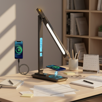Lampe de bureau LED moderne portable avec calendrier, chargeur sans fil, port USB, réveil, double veilleuse pour lecture