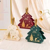 Boîtes cadeaux en papier en forme de sapin de Noël, impression dorée, boîte d'emballage pour bonbons et chocolats avec poignée pour fête de Noël