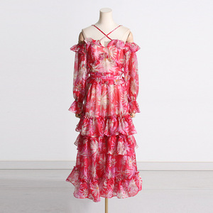 <span class=keywords><strong>Abito</strong></span> lungo con cinturino incrociato di temperamento 2023 nuovo Design stampato con arricciatura in vita dimagrante in Chiffon da donna - Product Image 2