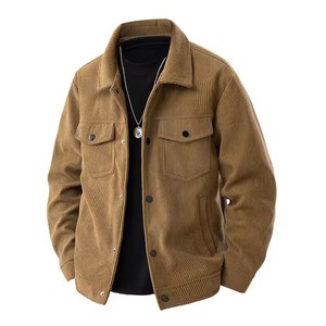 Blouson <span class=keywords><strong>en</strong></span> <span class=keywords><strong>velours</strong></span> <span class=keywords><strong>côtelé</strong></span> uni pour homme avec revers – <span class=keywords><strong>Manteau</strong></span> de travail décontracté polyvalent au style jeune et tendance - Product Image 5